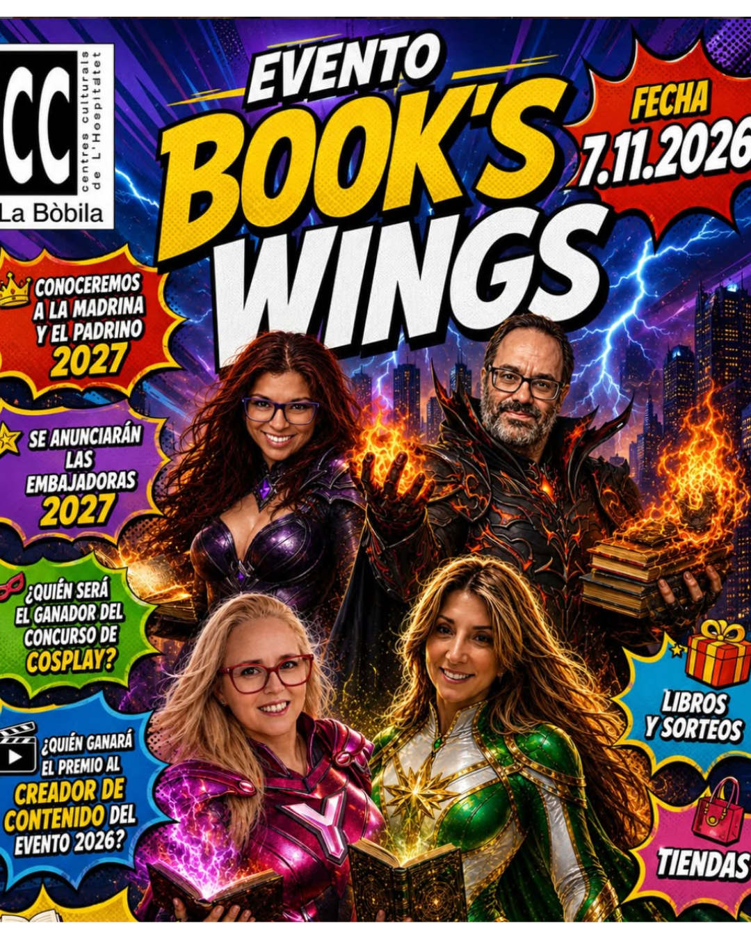 Cartel evento Book's Wings, 7 de noviembre de 2026, Centro Bóbila